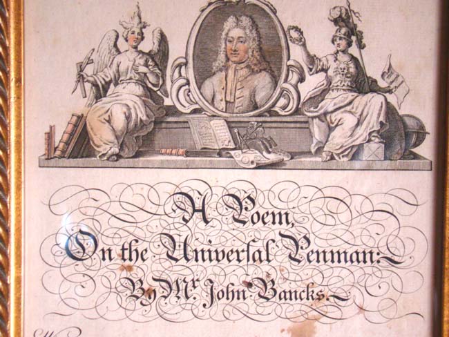 An 18th century engraving entitled "A Poem on the Universal Penman" taken from George Bickham's book "The Universl Penman" published in London in 1741